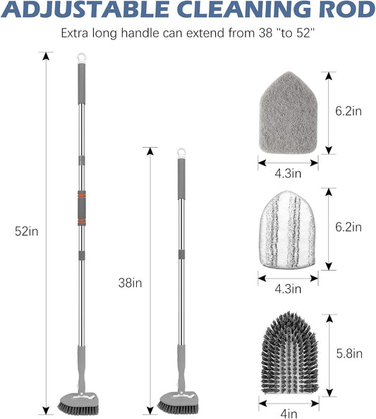 4-in-1 Tile Tub Floor Scrubber with V-Shaped Grout Brush, Orange | with 3 Detachable Replacement Brush Head, Multi-Angle Cleaning Locks at 45°, 90°, 180° for Bathroom Kitchen Walls Tub Tile