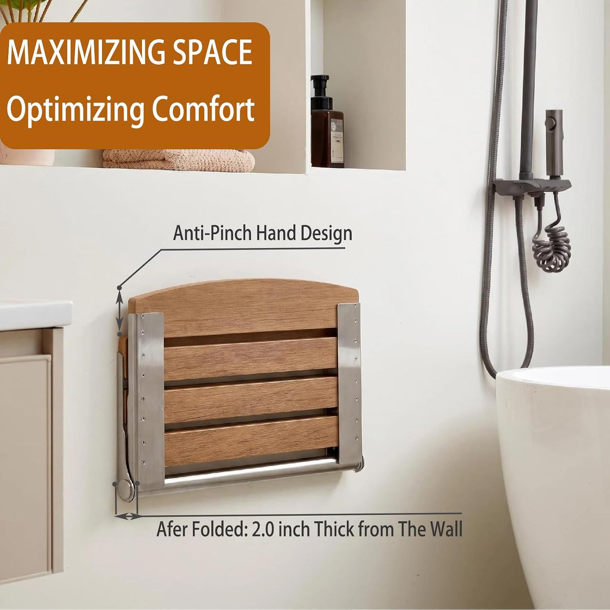 17.5" Folding Shower Seat Wall Mounted,Foldable Shower Bench,Fold Down Shower Seat,Folding Shower Seat Bench,Wall Mount Shower Seat Bench Chair (Grey)