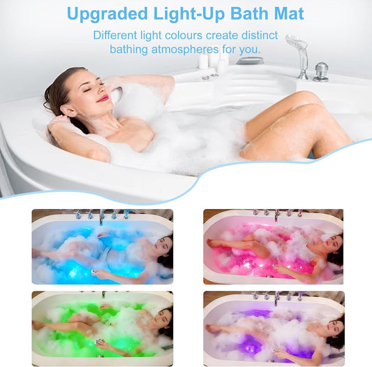 Bubble Bath Massager Mat with Ambient Light & Remote Control | 74 bubble jets,Inflatable pillow,Upgraded anti-slip suction cup,Noise reduction machine,Relieve fatigue and muscle soreness
