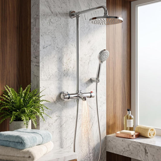 Thermostatic Faucet Wall Mounted Thermostatic Shower Valve Constant Temperature Hot Cold Water Mixer Valve for Bathroom RV Clawfoot Tub(Nozzle up)