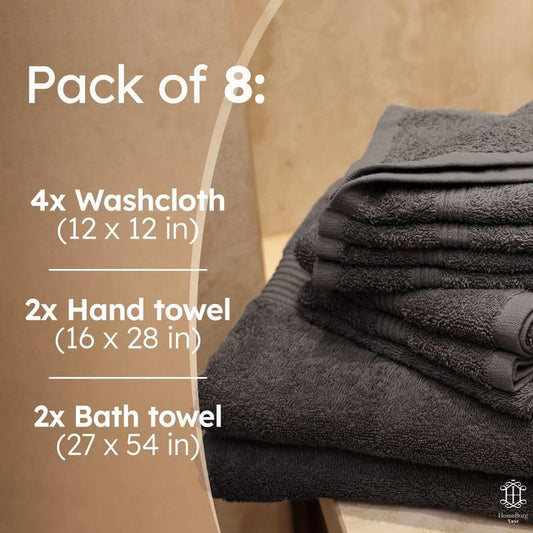 Luxe Set – Washcloths (12 x 12 in), Hand Towels (16 x 28 in) & Bath Towels (27 x 54 in) – 100% Cotton, Soft, Absorbent, Easy Care, Versatile, (Velvet Wine)