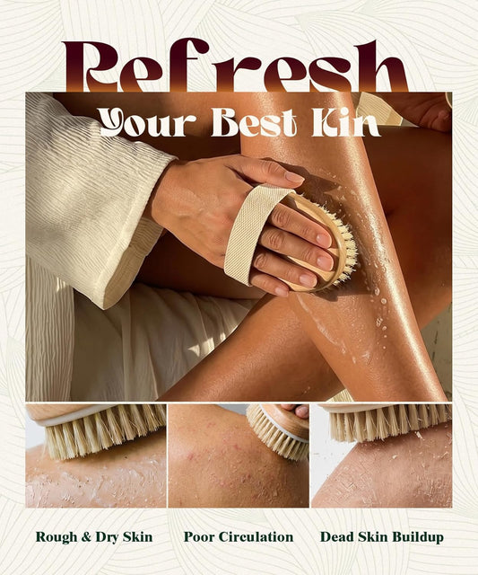 POPCHOSE Dry Brushing Body Brush, Natural Boar Bristle Exfoliating Brush | Body Scrub for Smoother Skin: Supports Cellulite Treatment, Lymphatic Drainage and Blood Circulation Improvement