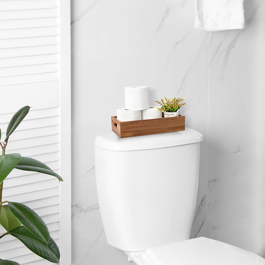Black Bathroom Basket - Wooden Toilet Tank Paper Basket with Handle for Organizing - Back of Toilet Storage Organizer for Bathroom Tank Topper Counter - Black Bathroom Decor Box