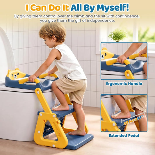 Orzbow Potty Training Seat with Step Stool, Toddler Toilet Seat with Ladder | 7 Height Adjustable, Splash Guard, Non-Slip Base, Handles, Stable Triangular Fits Most Toilets, For Kids Boys Girls, Pink