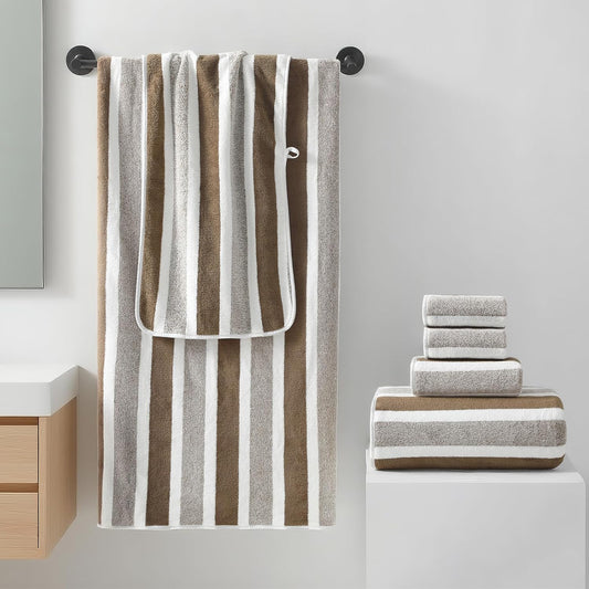 REDKISS 6-Piece Microfiber Bath Towel Set, Ultra Soft, Highly Absorbent & Quick Dry, 35x70 Inch Oversized, Taupe Towels for Bathroom, Spa, Gym, 2 Bath 2 Hand 2 Washcloths