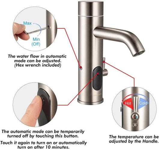 Touchless Bathroom Faucet for Home Use, with Temperature and Flow Control, Matte Black, TS-5303M