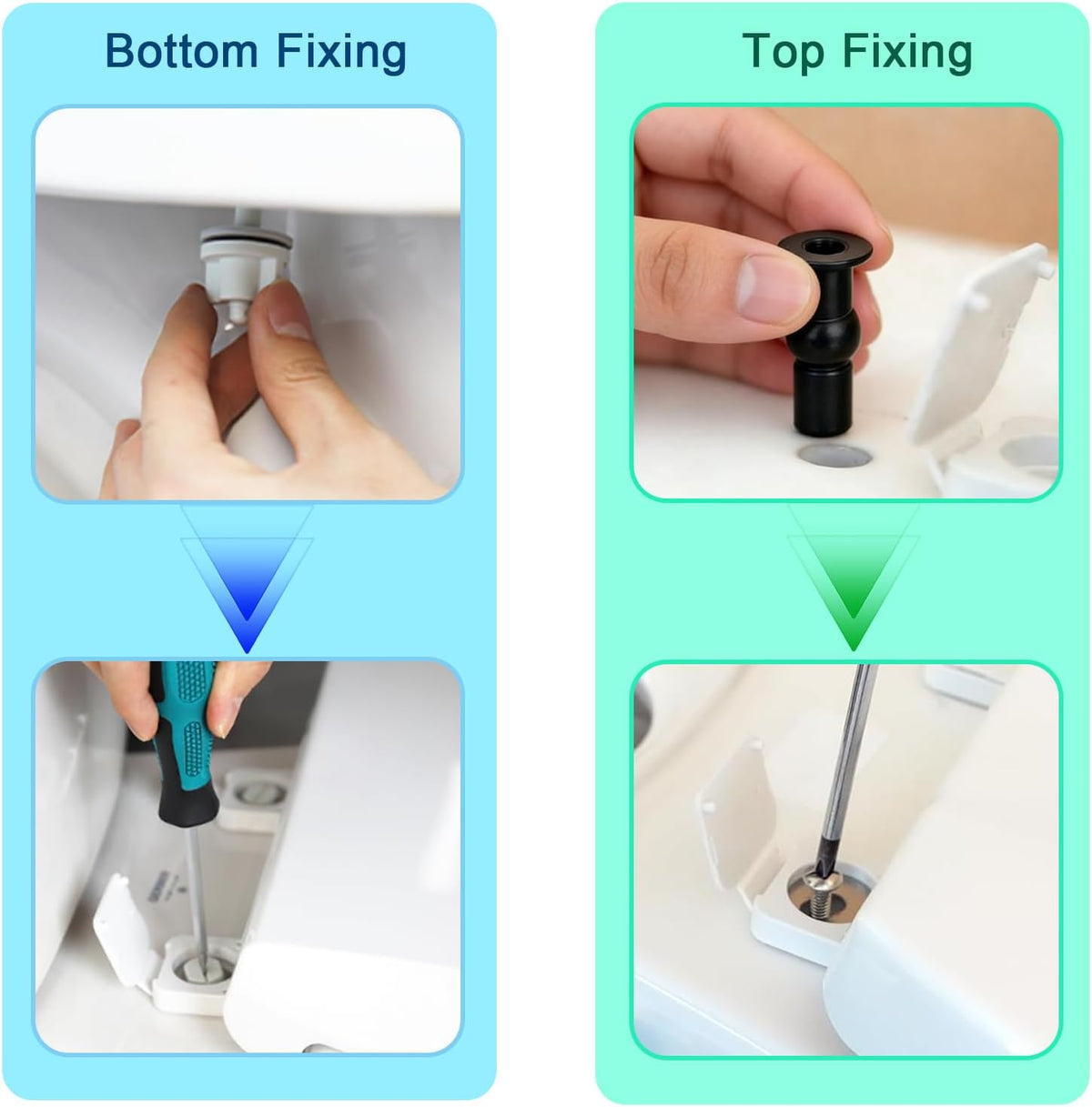 Toilet Seat Round Soft Close, Top and Bottom Fixing Fits for Most Toilet Bowl, Soft Close, Round 16.5inch, PP Material, Safe and Easy Clean, White