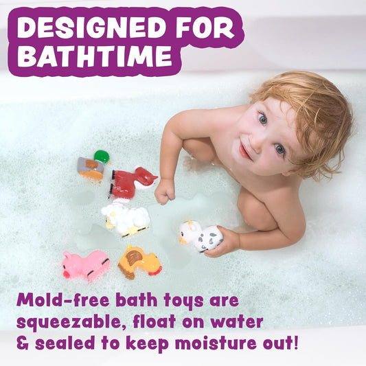 ® Barnyard™ Mold Free Bath Toys, 6 Pack | Sealed, No Hole Bath Toys Design Keeps Moisture Out | Soft, Squeezable & Float on Water | Farm Animals Baby & Toddler Bathtub Toys | Baby Pool Toys