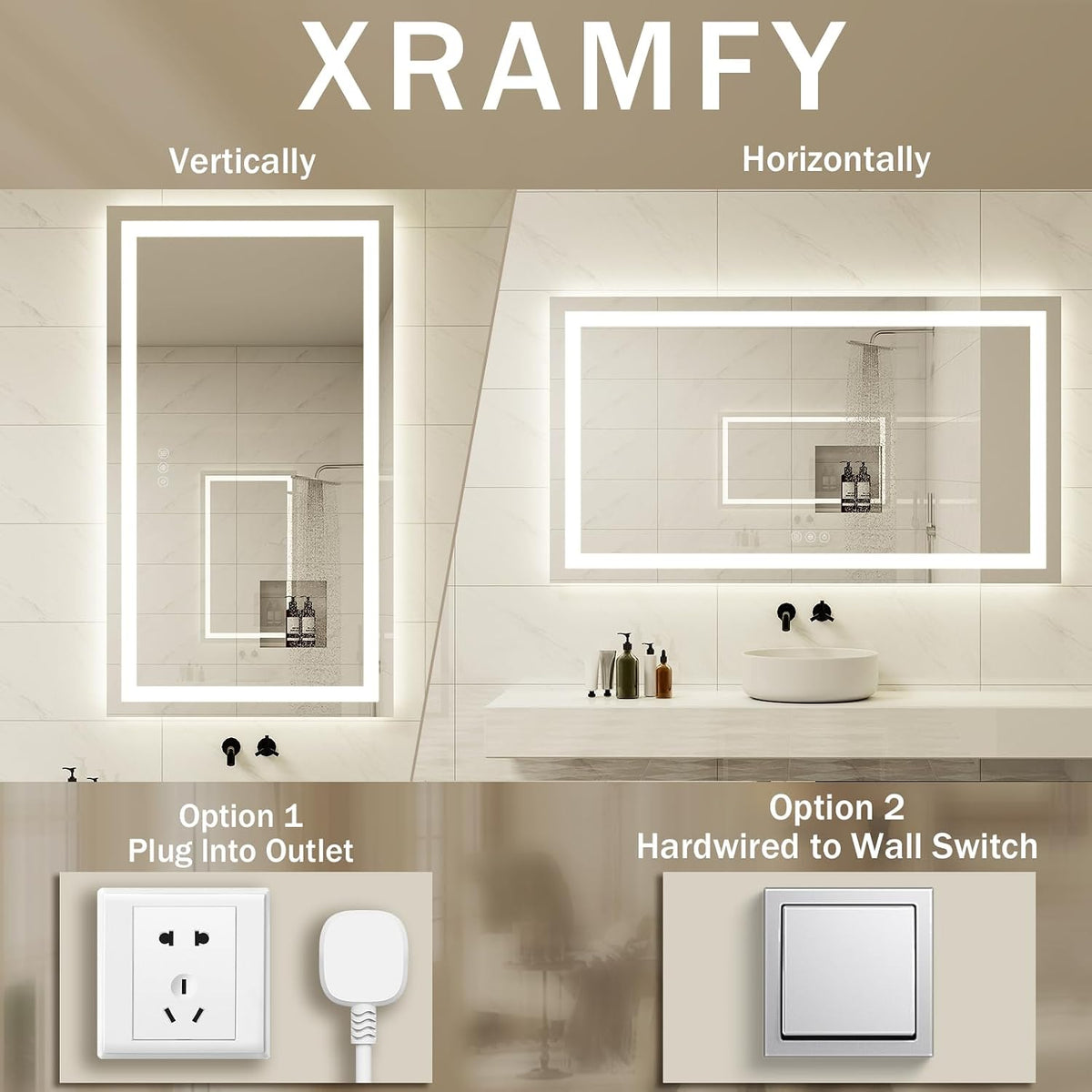 40"X60"LED Bathroom Mirror, Backlit + Front Lit Wall Mirror