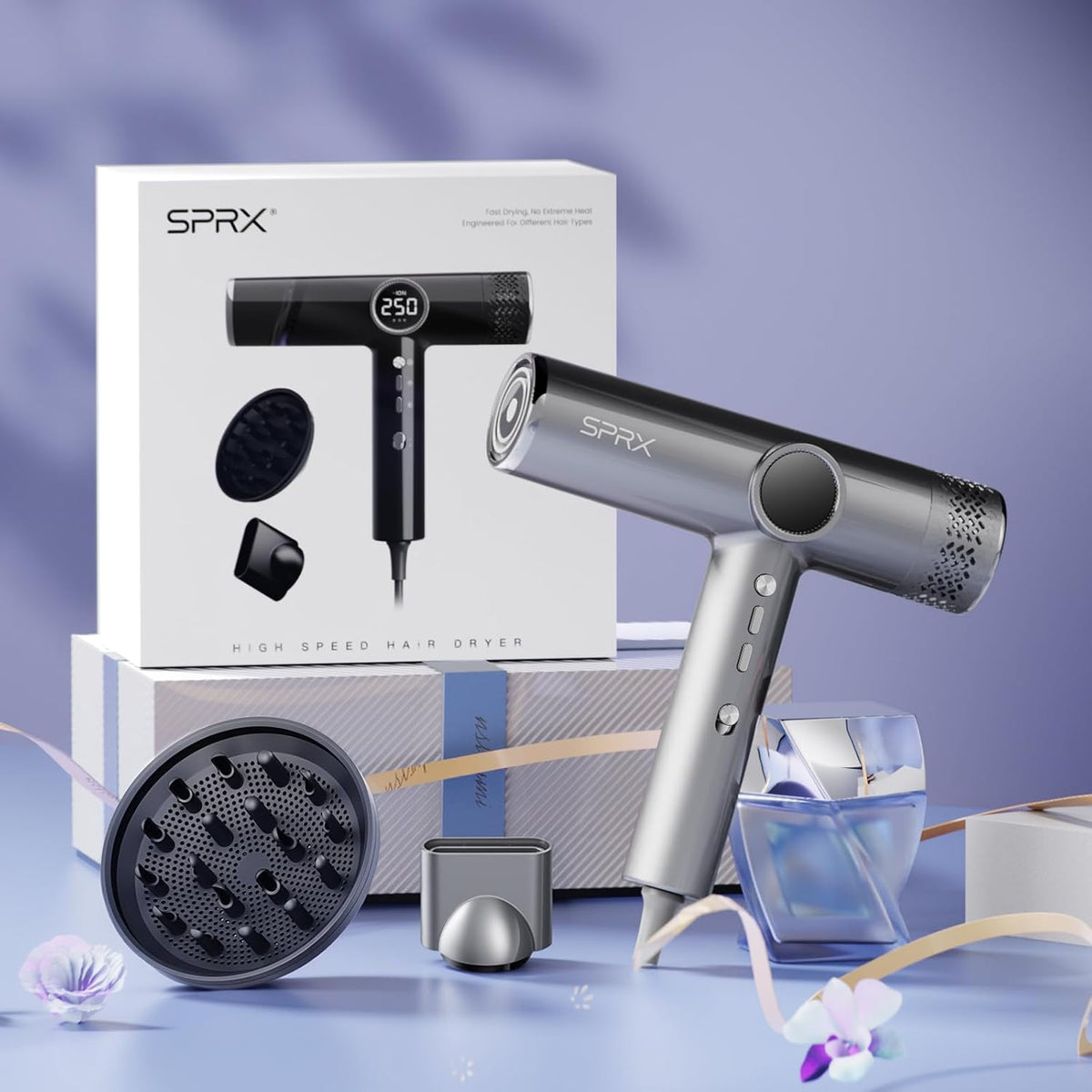 High-Speed Ionic Hair Dryer with Diffuser,160,000 RPM Professional Brushless Motor Blow Dryer,Fast Drying Without Damage,500M Negative Ions,Lightweight Travel Design (Low Noise, Salon Quality)