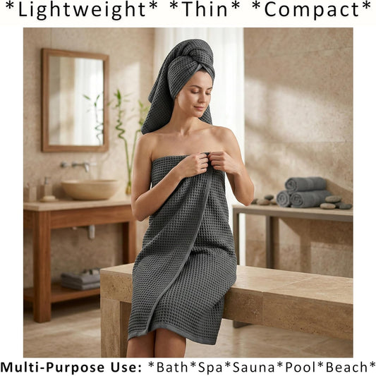 PÜSKÜL Raw-Undyed Natural 100% Turkish Cotton Waffle Bath Towels (2-Piece) | Large 32x63" Bath Sheet Towel, Soft Absorbent Quick-Dry Lint-Free Premium 3D Honeycomb Weave Organic Oeko-Tex Made in Turkiye