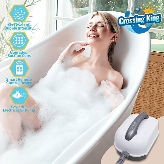 Bubble Bath Mat, Bubble Bath Mat Tub Spa Massager, Gray | for Smooth Bathtub, Non-Slip, 6-Speed Bubbles, with Pillow, Machine and Remote, for Home Spa Experience, 45*17in