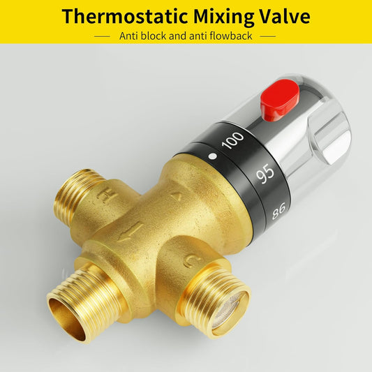 Thermostatic Mixing Valve, 1/2 NPT Solid Brass Temperature Control Valve