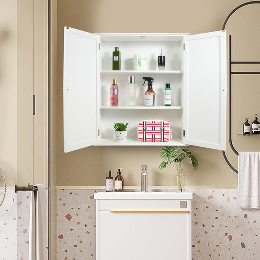 27.6in Length Bathroom Cabinet Wall Mounted | Over Toilet Storage Cabinet with 2 Doors and Adjustable Shelves,Wood Medicine Cabinet for Bathroom, White