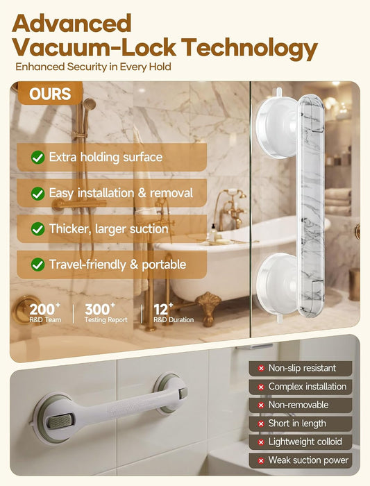 Grab Bars for Bathtubs and Showers Handles for the Elderly and People in Need,2026 New Powerful Suction Cup,No Drilling Required(Yellow-1 Pack)