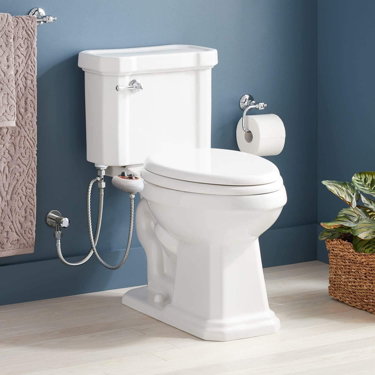 Bidet Attachment for Toilet, Non-Electric Self-Cleaning Bidet Seat Attachment, Fresh Cold Bidet Attachment for Feminine/Posterior Wash, with Adjustable Pressure Control (Blue/White)