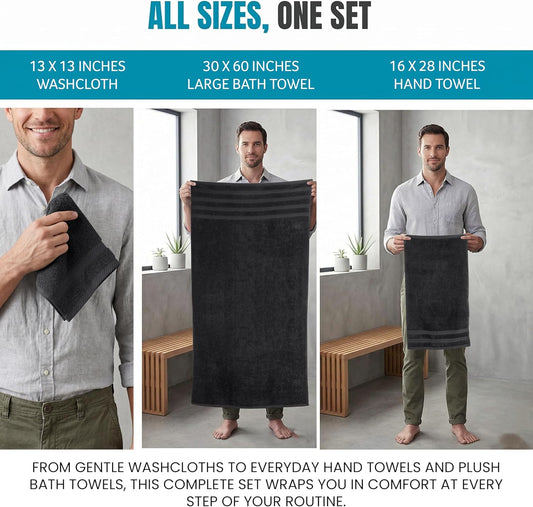 4 Pack XL Bath Towels, 30x60 in, Cotton, Grey | Oversized Premium Ring Spun Cotton Towels - Soft, Lightweight, Highly Absorbent, Fast-Drying, Great for Daily Use
