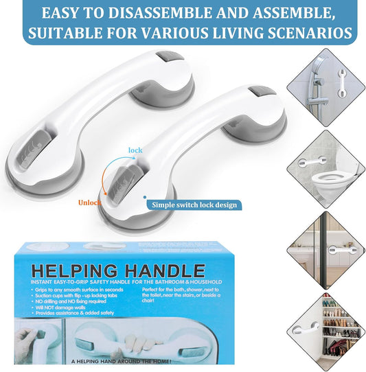 Shower Handle 2 Packs Grab Bars for Bathtubs & Showers, 12 inch Grab Bars for Bathroom with Strong Hold Suction Cup, Balance Bar Safety Hand Rail for Injury, Senior, Elderly Grey
