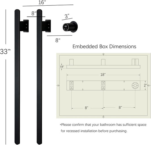 Bathroom Heated Towel Rack, Brushed Gold Towel Warmer, 2Bars, 110V | Smart Touch Control, Wall Mounted, Concealed Hardwired, Stainless Steel, Dry Towels in Modern Bathrooms, Space-Saving Design
