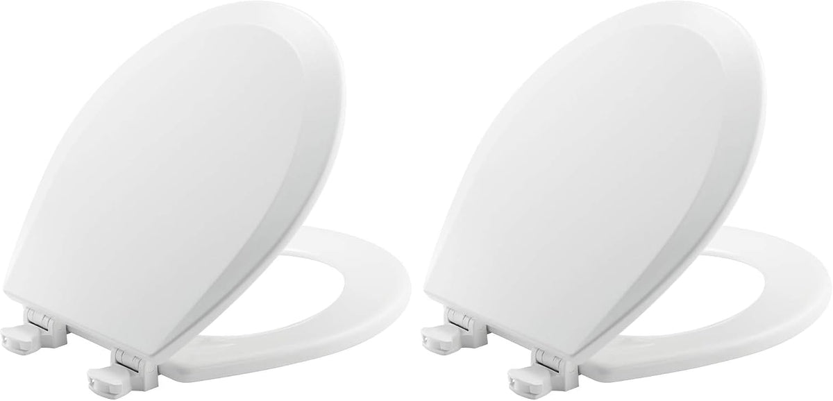 Slow Close Elongated Toilet Seat, Easy Clean Hinges, White | Soft close lid never slams, quick-release hinges for deep cleaning, durable plastic, fits all elongated toilets, 7300SLEC