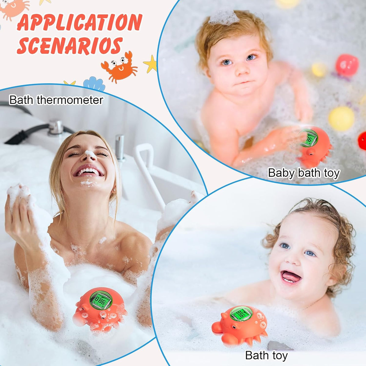 Floating Crab Baby Bath Thermometer – Rechargeable Digital Pool & Bathtub Thermometer, Baby Shower Gifts, IPX8 Waterproof, Fahrenheit Display for Swimming Pools, Spas & Hot Tubs