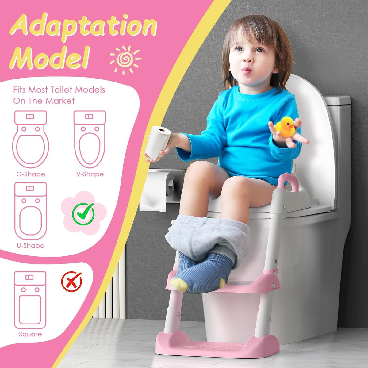 Potty Training Seat with Step Stool Ladder & Safety Handles,Grey