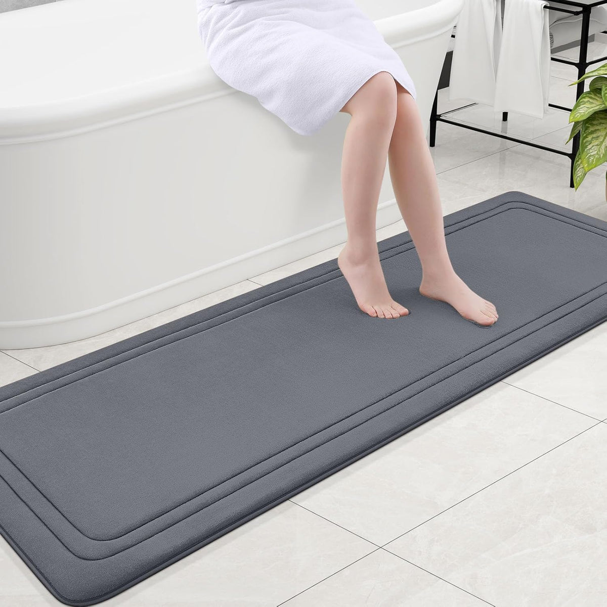 Grandaily Memory Foam Bath Mat Rug 30x20, Ultra Soft, Non-Slip and Absorbent Bathroom Rugs, Machine Wash Dry, Comfortable Bath Carpet for Bathroom Floor, Tub and Shower, Black
