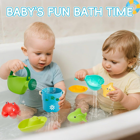 Mold Free Bath Toys, 17PCS | Easy Clean Easy-Grip Baby Bath Toys for Toddlers 2-4 | Bath Boats Cups Watering Can Tub Toy | Bathtub Pool Water Toys for 18+ Months Year Old Boys Girl Gifts