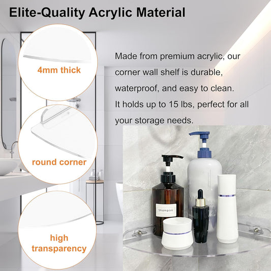 Acrylic Corner Shower Shelves, Adhesive Bathroom Shower Caddy, Wall Mounted Bathroom Organizer for Home Decor,Clear Shower Shelf,No Drilling