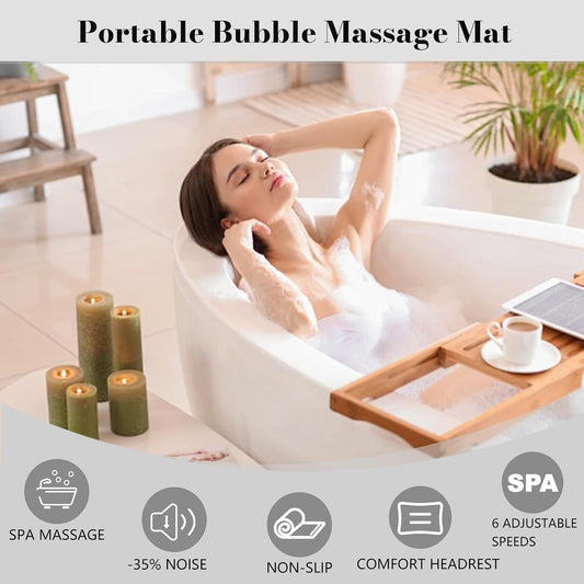 Bubble Bath Mat for Bathtub, Tub Spa Massager | Washable Soft Pillow & 6-Speed Motorized Air Pump, Warm Bubbles, Remote Control, Non-Slip Whirlpool Bathtub Spa Mat