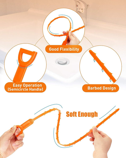 6 Pack 25 Inch Drain Snake Hair Clog Remover Tool, Flexible Sink Drain Cleaner for Shower, Bathtub, Bathroom Sink and Kitchen Sink, Reusable Drain Cleaning Tool for Hair Blockage Removal