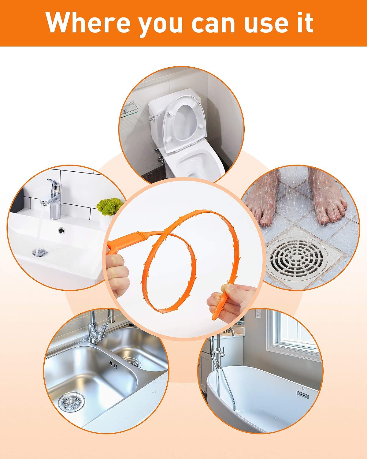 6 Pack 25 Inch Drain Snake Hair Clog Remover Tool, Flexible Sink Drain Cleaner for Shower, Bathtub, Bathroom Sink and Kitchen Sink, Reusable Drain Cleaning Tool for Hair Blockage Removal