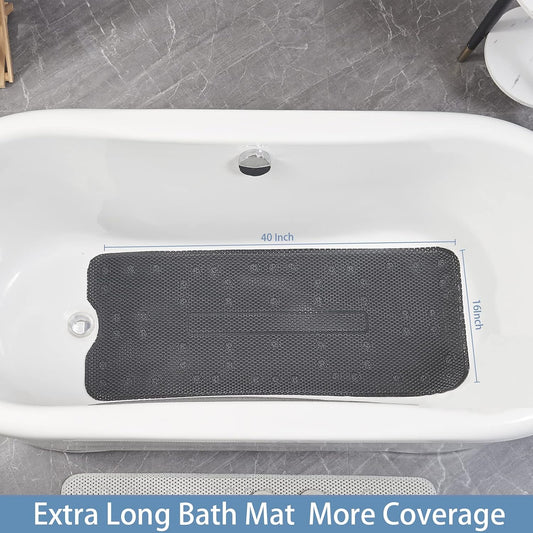 Soft Bathtub Mat Non Slip: Memory Foam Shower Mat with Suction Cups for Bathroom Inside Tub 40X16Inch (Black)