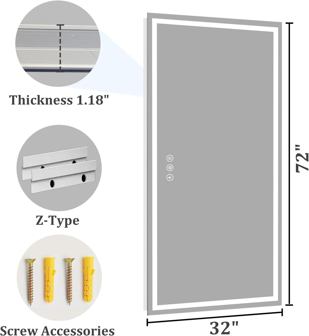 48x36 LED Bathroom Mirror with Light, Anti-Fog, 3 Colors - Colors B