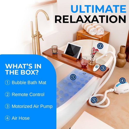 Portable Spa Bubble Bath Massager - Thermal Spa Waterproof Non-Slip Mat with Suction Cup Bottom, Motorized Air Pump & Adjustable Bubble Settings - Remote Control Included - AZPHSPAMT24HT