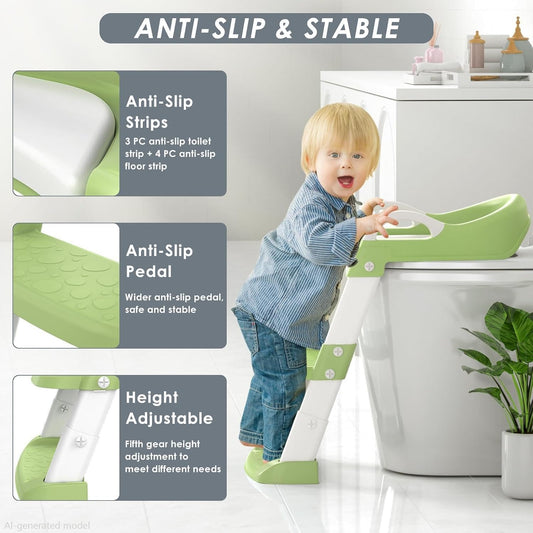 Potty Training Seat with Step Stool Ladder, Toddler Potty Training Toilet for Boys Kids, Potty Chair Adjustable Potty Seat for Toilet with Anti-Slip Wide Steps Splash Guard Safety Handles