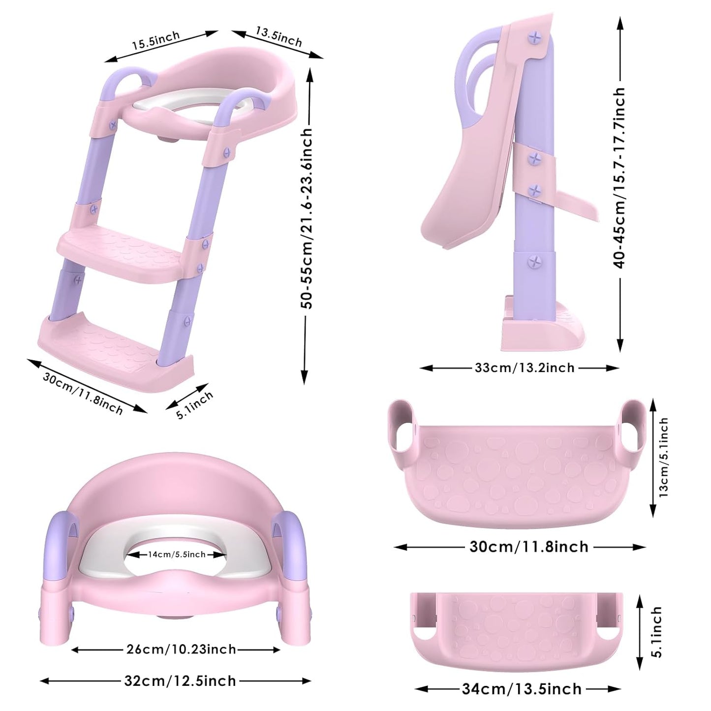 Potty Training Seat with Step Stool Ladder, Toddler Potty Training Toilet for Boys Kids, Potty Chair Adjustable Potty Seat for Toilet with Anti-Slip Wide Steps Splash Guard Safety Handles