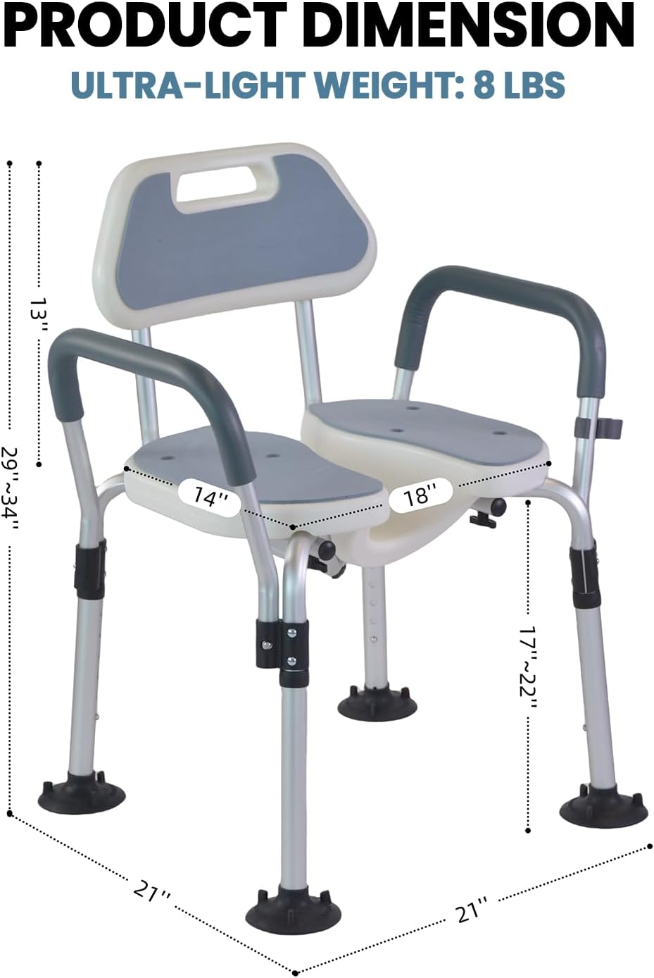 Folding Shower Chair, U Shape Shower Chair with 5-Level Adjustable