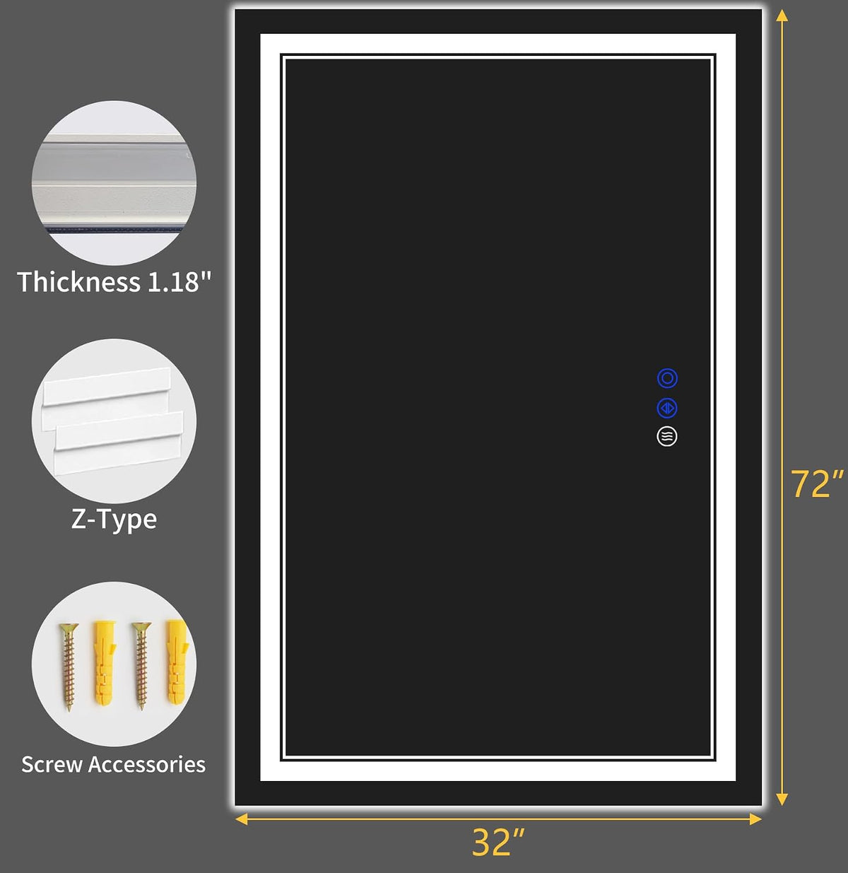 30"x22" LED Bathroom Mirror with Lights,Anti-Fog,3 Color Modes - Colors B