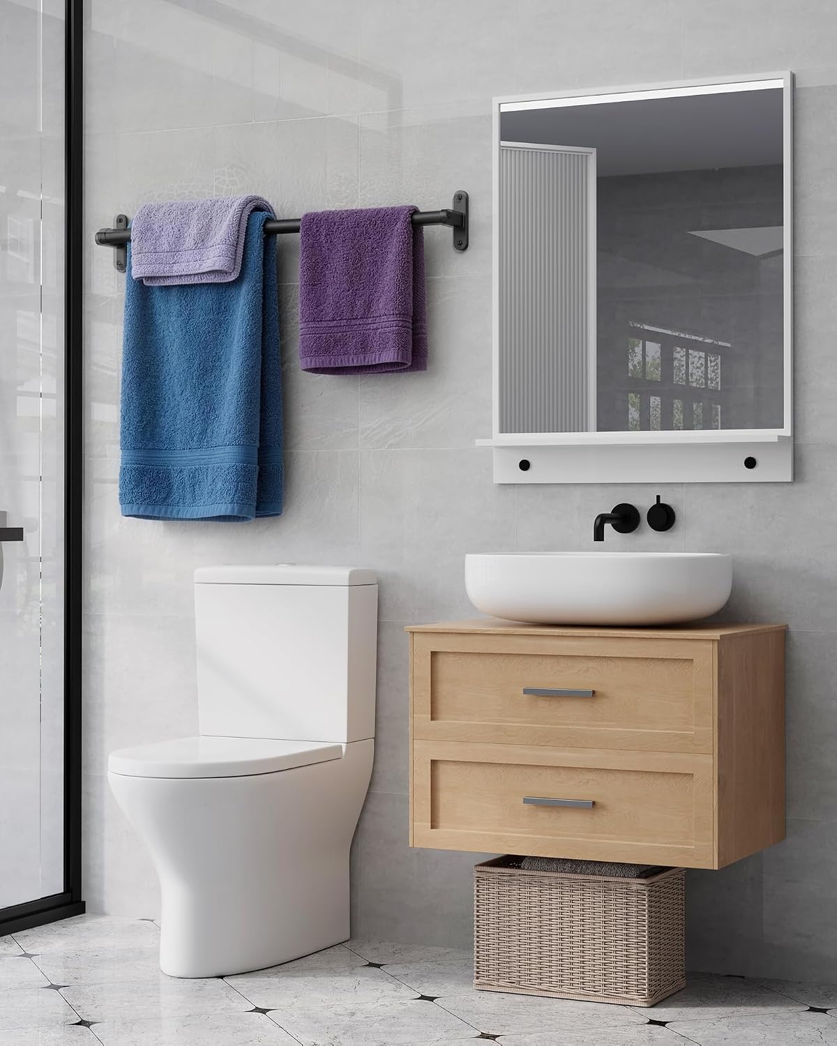 Matte Black 24" Towel Rack, Rustproof Wall Mounted Towel Bar