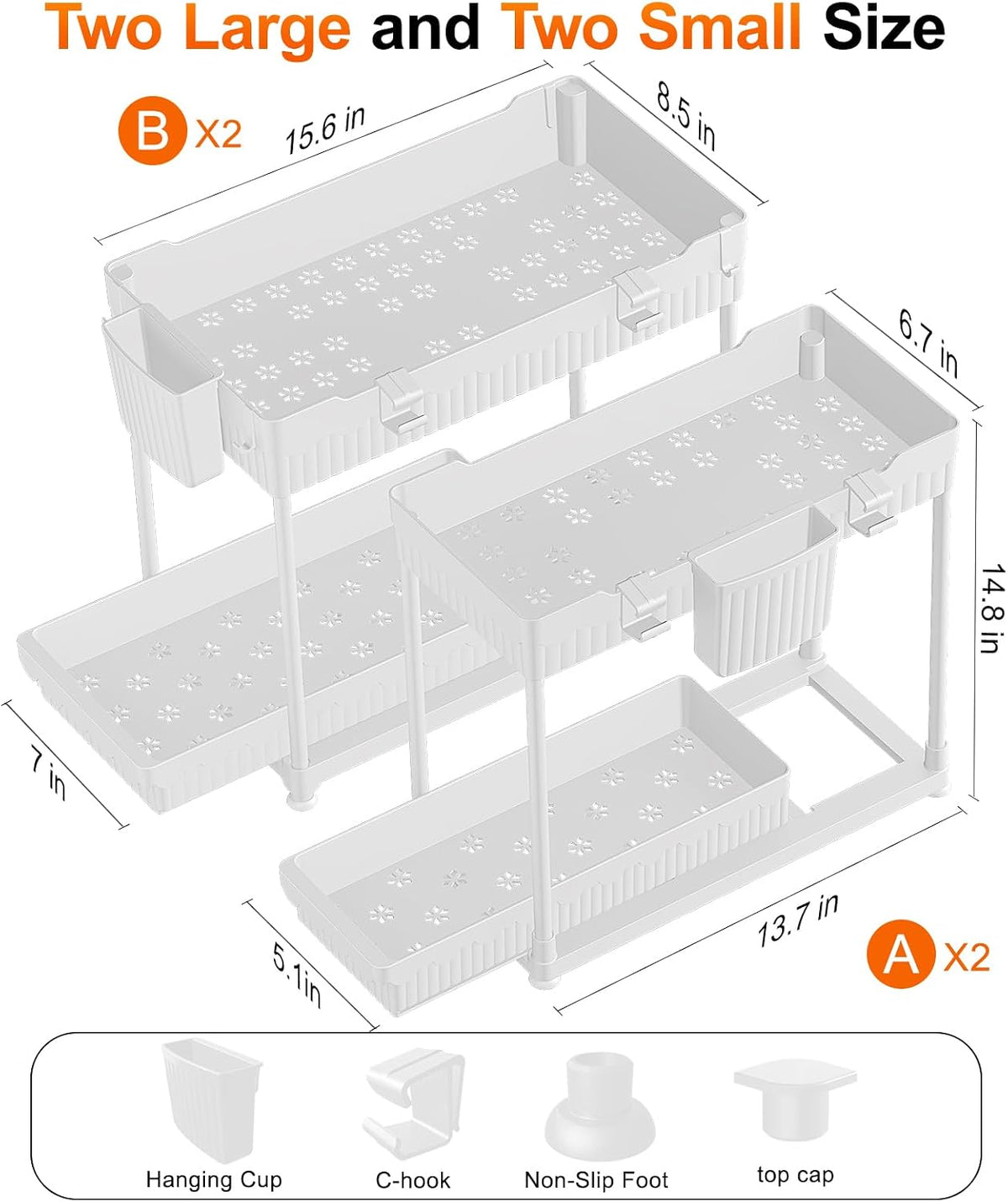 4-Pack 2-Tier Under Sink Organizer with Pull Out Drawers