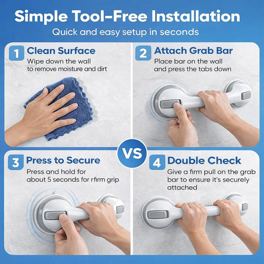 Grab Bars for Bathtubs & Showers, 16.5" Suction Cup Grab Bars | Non-Slip Bathroom Safety Grab Handles with Heavy-Duty Suction Cups, Balance Support for Seniors & Limited Mobility Users