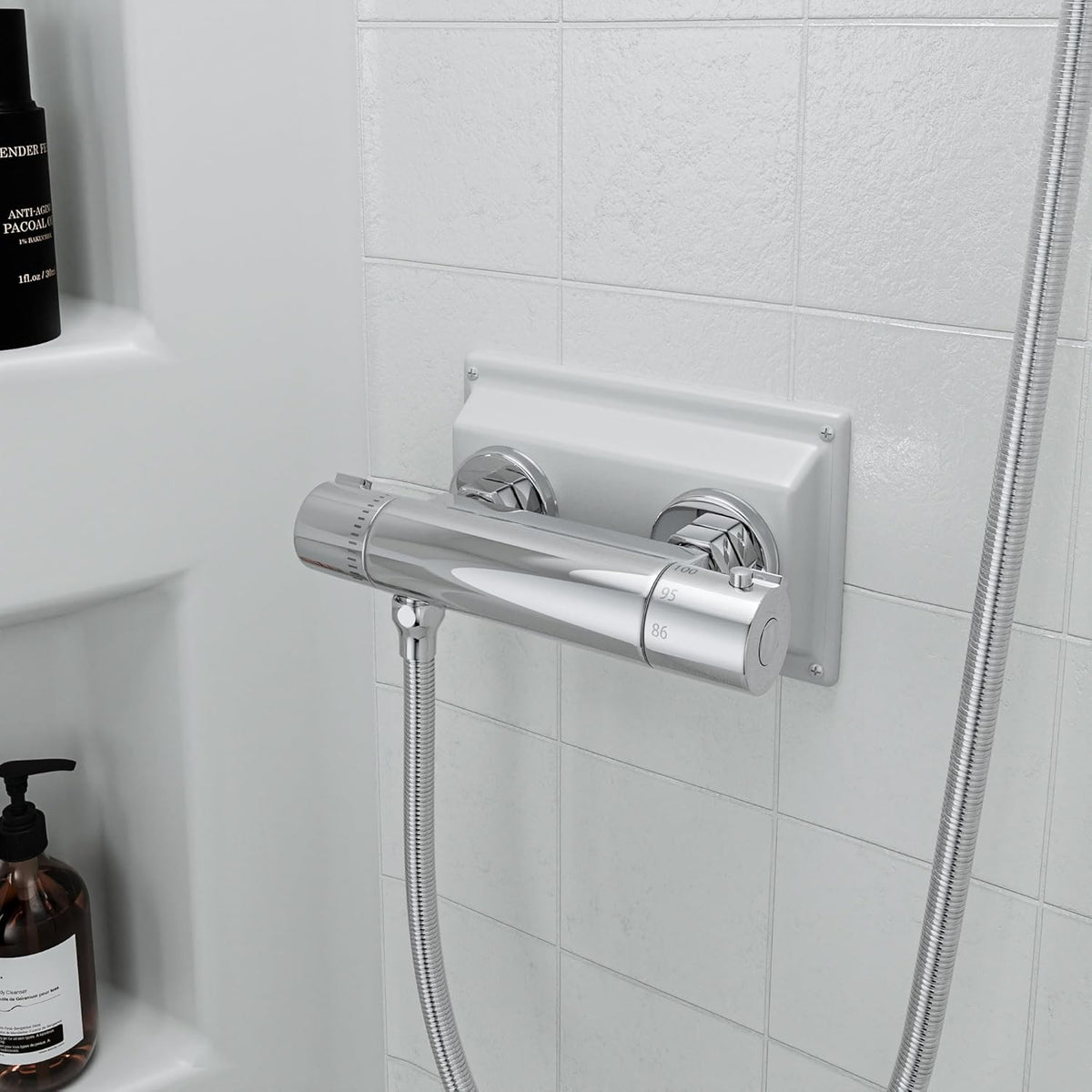 RV Thermostatic Shower Faucet,RV Bathroom Shower Faucet, 4 Inch RV Shower Faucet Valve, Soild Brass, Chrome