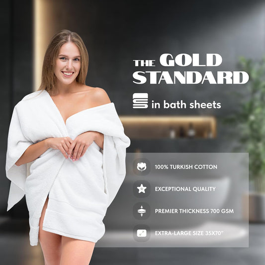 Luxury Bath Sheets Towels for Adults Extra Large 35x70 Inch - 700 GSM Turkish Cotton, Highly Absorbent | Hotel Collection | 2 Pack