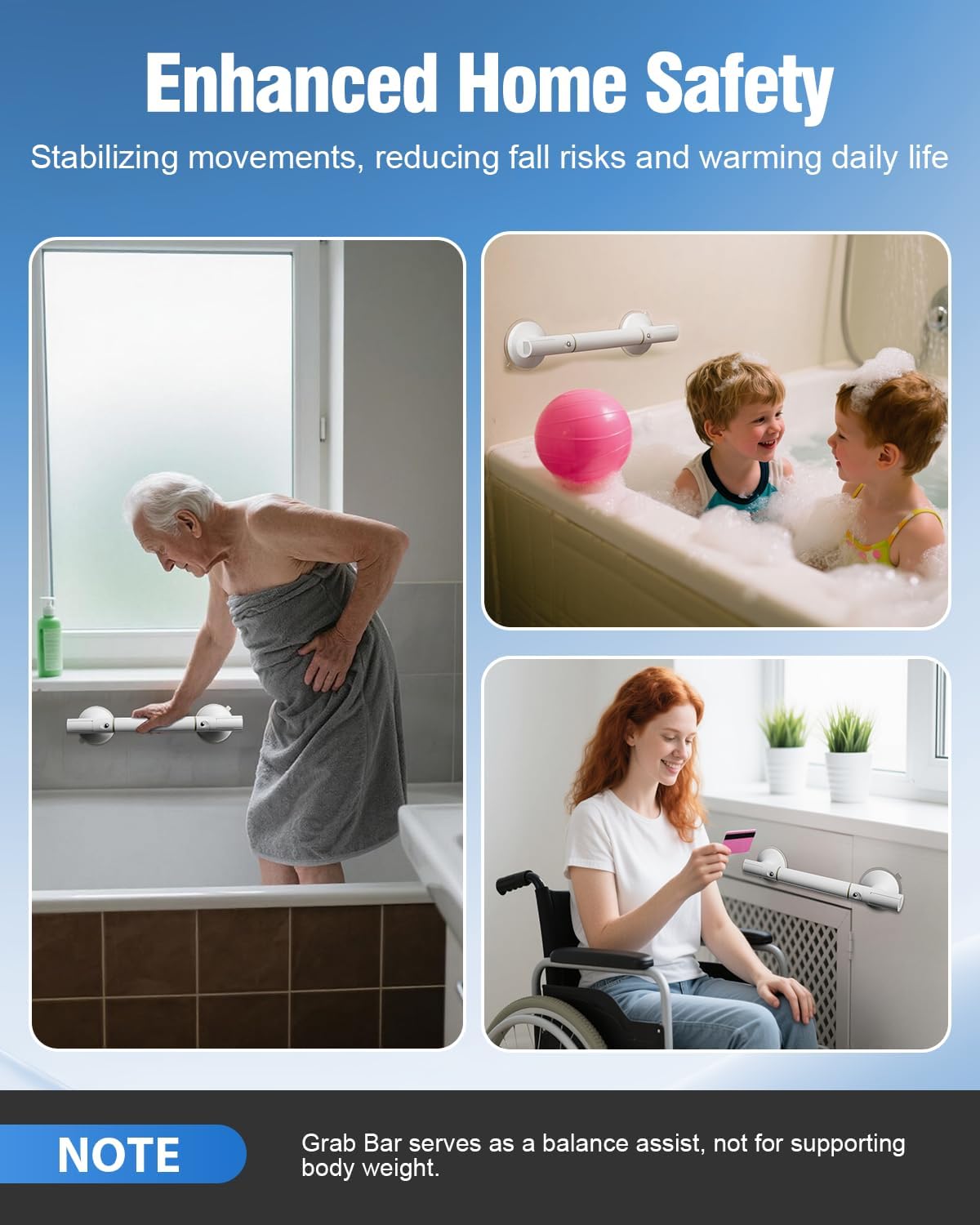 Grab Bars for Shower 2 Pack, Heavy Duty Suction Handles, 17.7"