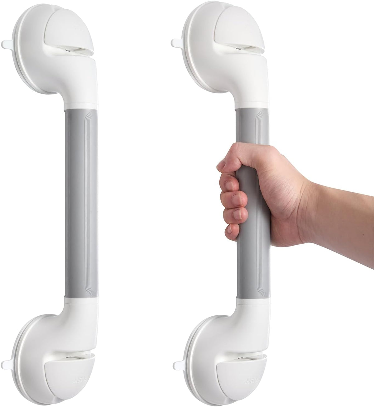Shower Handle 2 Pack, 17 Inch Grab Bars for Bathtubs and Showers, Strong Suction Cup Safety Handrails for Seniors, Elderly, Injury Recovery, No Drilling Waterproof Bathroom Grip, Grey