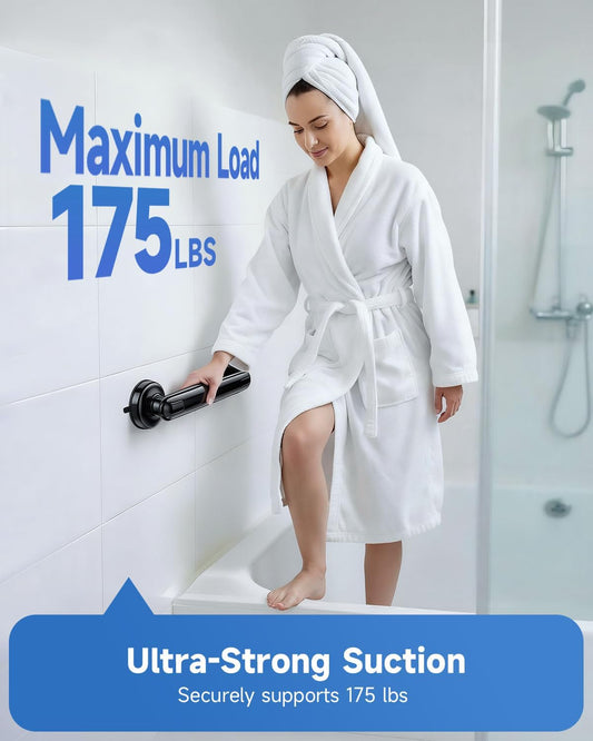 Suction Shower Handle, 2 Pack Grab Bars for Shower and Bathroom, Removable Safety Grip No Drilling & Waterproof, Heavy Duty Suction Cup Bath Handrails Grab Bars for Bathtubs, 11 inch - White