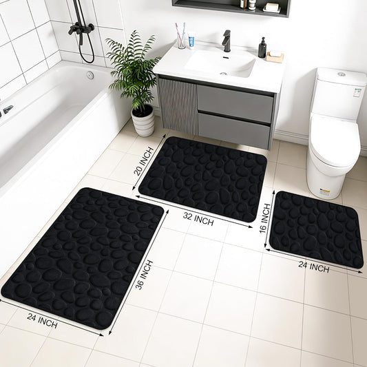 Stone Bath Mats, Non-Slip Memory Foam Bath Rugs, 16x24 DarkBlue | TPR Rubber Backing,Ultra Soft,Highly Absorbent,Machine Washable,Quick Dry for Tub and Shower, Home Decor Accessories