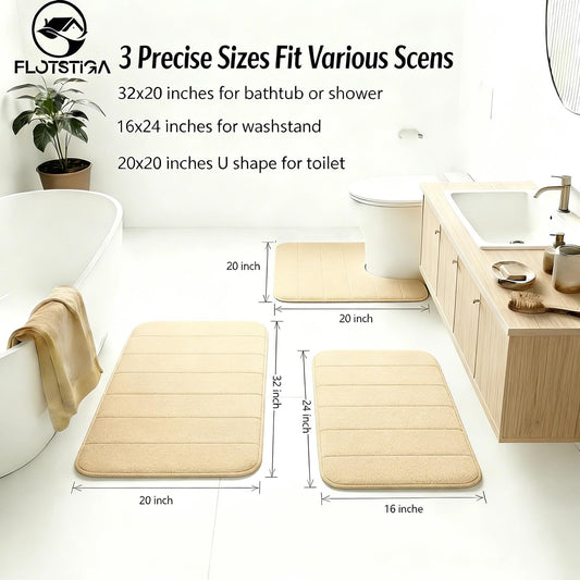 Memory Foam Bath Mat Set 3 Piece,Super Soft Absorbent Bathroom Rug Non Slip, Quick Dry,Machine Wash, Perfect Plush Bathroom Rugs,Home Decor Accessories,Grey