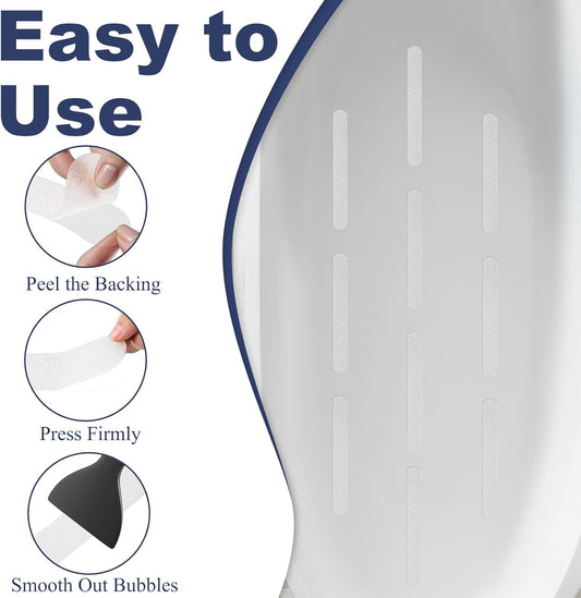 Strips Anti-Slip Shower Stickers with Scraper, 28PCS, Clear | Safety Non Slip Bathtub Stickers, Comfortable PEVA Material, Strong Adhesive, Easy to Use, For Bath Tubs, Showers & Stairs